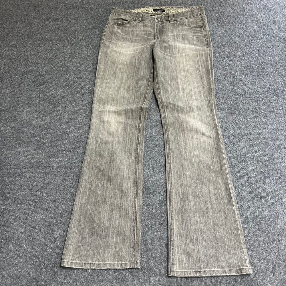 Elie Tahari Jeans Womens Size 10 Gray Flare Leg Faded Wash Lace Trim Mid Rise